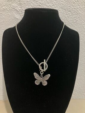 Sterling-Tone Butterfly Charm Necklace for Women